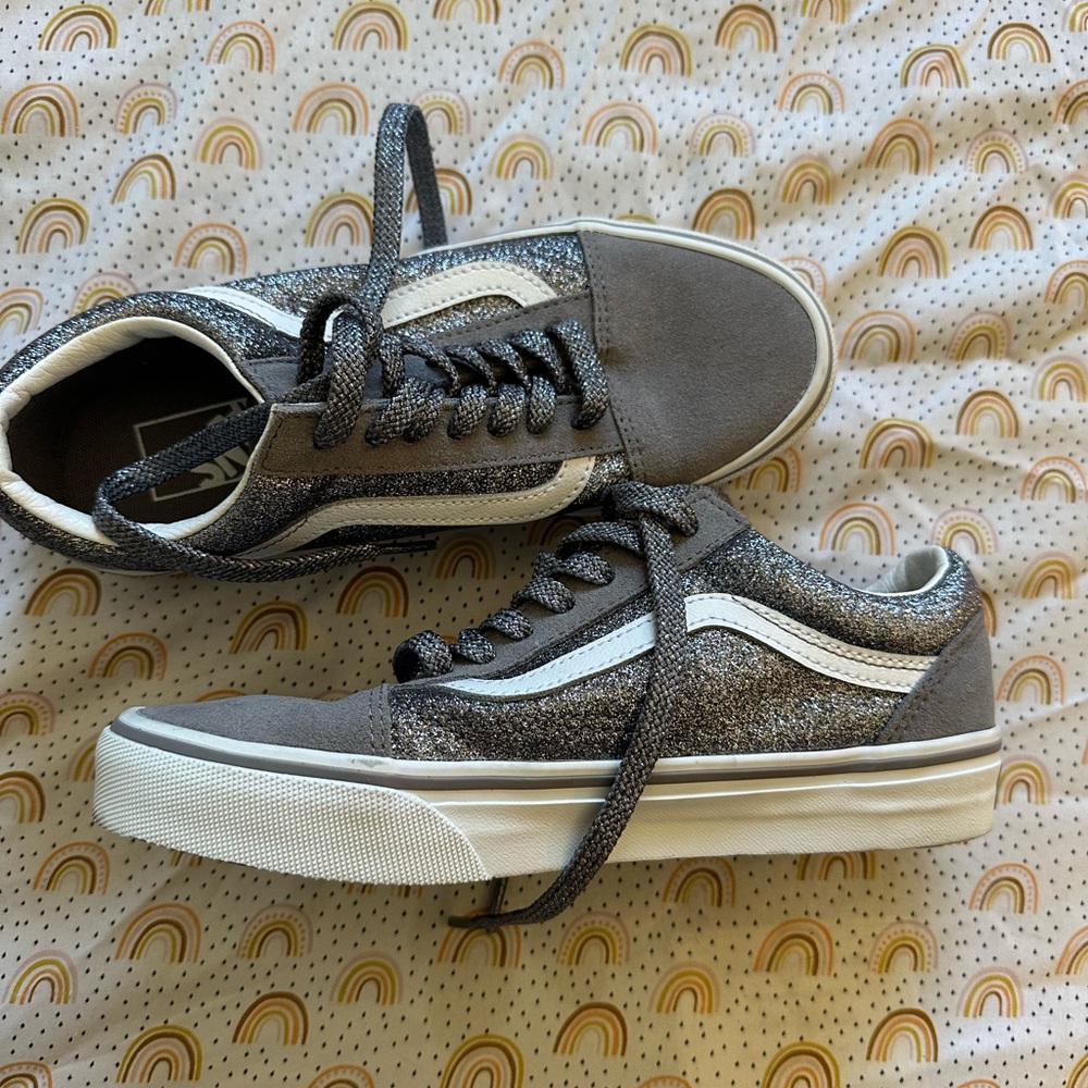 Vans Gray and White Sneakers with Glitter Detail